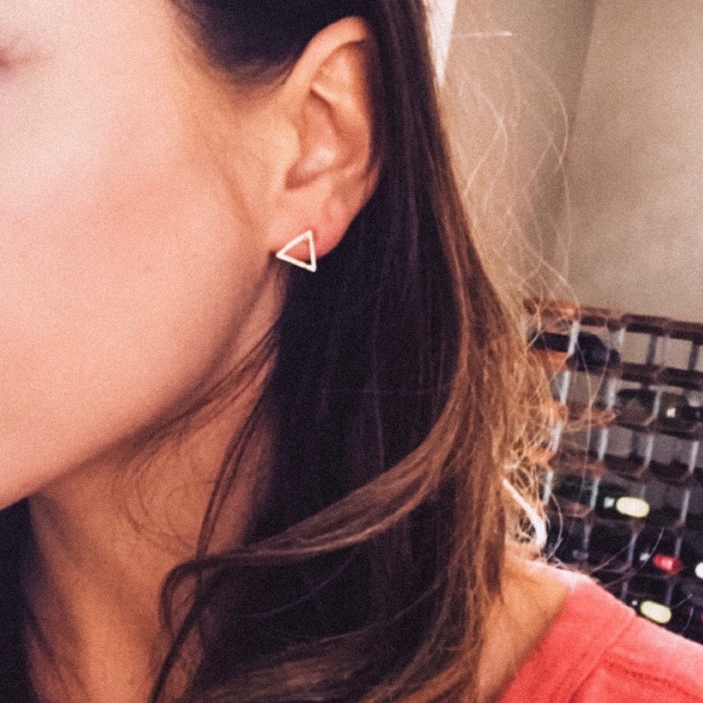 Gold Cut Out Triangle Pyramid Stud Post Earrings - Picture 2 of 4